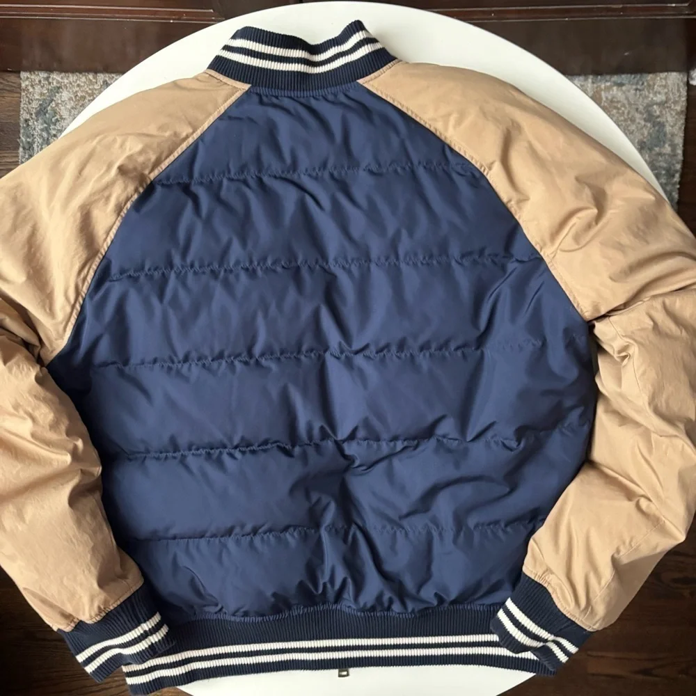 Polo Ralph Lauren Varsity Duck Down Puffer Bomber Jacket Size Medium Navy Blue